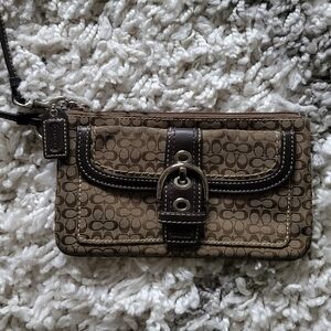 large Coach Tan and Brown Signature Wristlet